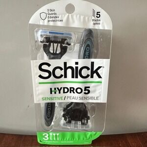 Schick Hydro 5 Sensitive Disposable Razors for Men‎ 3 Count Skin Guards